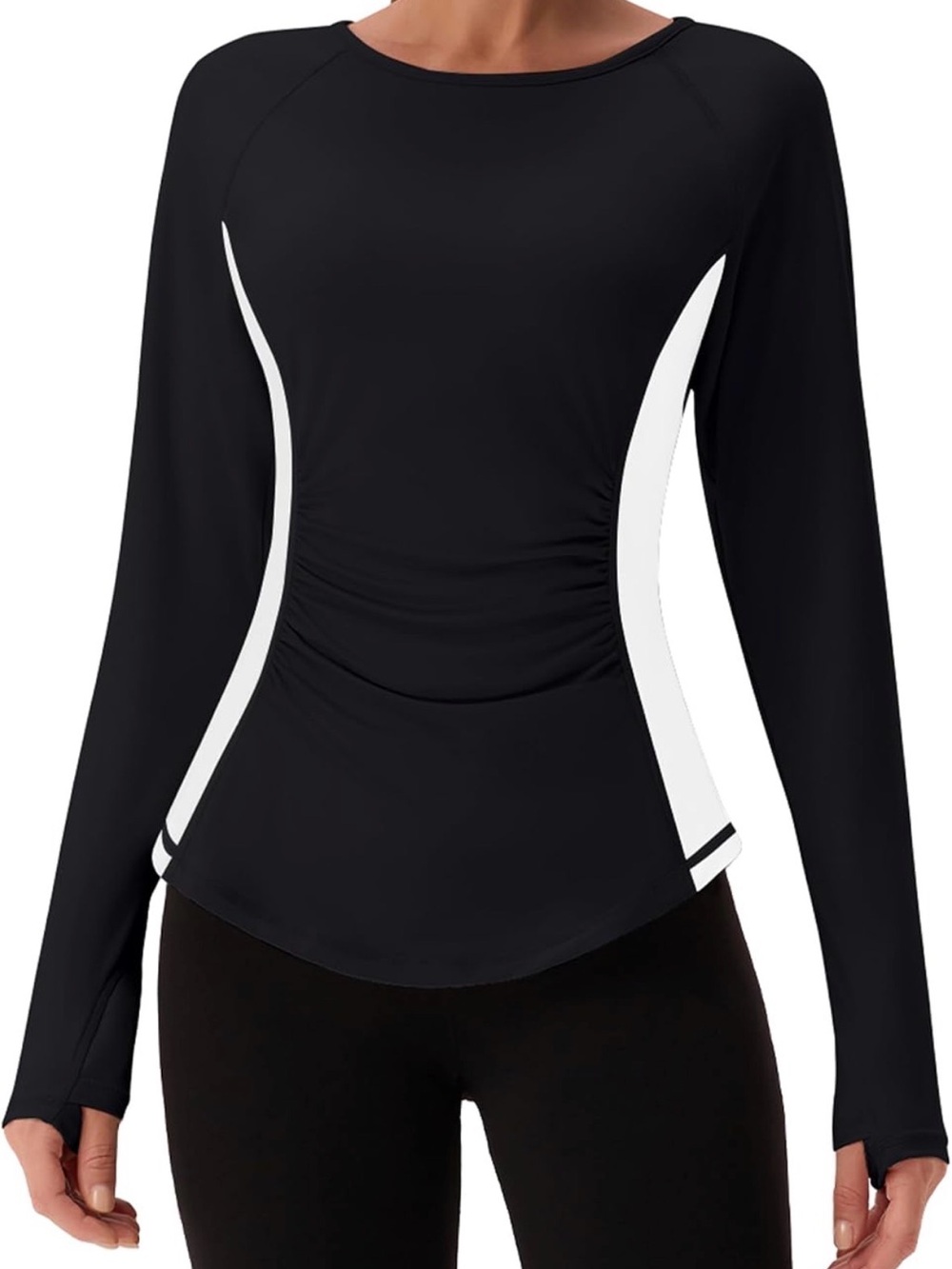 Women’s Black Long-Sleeve Athletic Top with White Side Panels Size Small